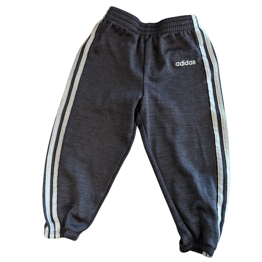 Adidas Jogger Pants Kids 24M Black Heathered 3-Stripe Athletic Sweatpants